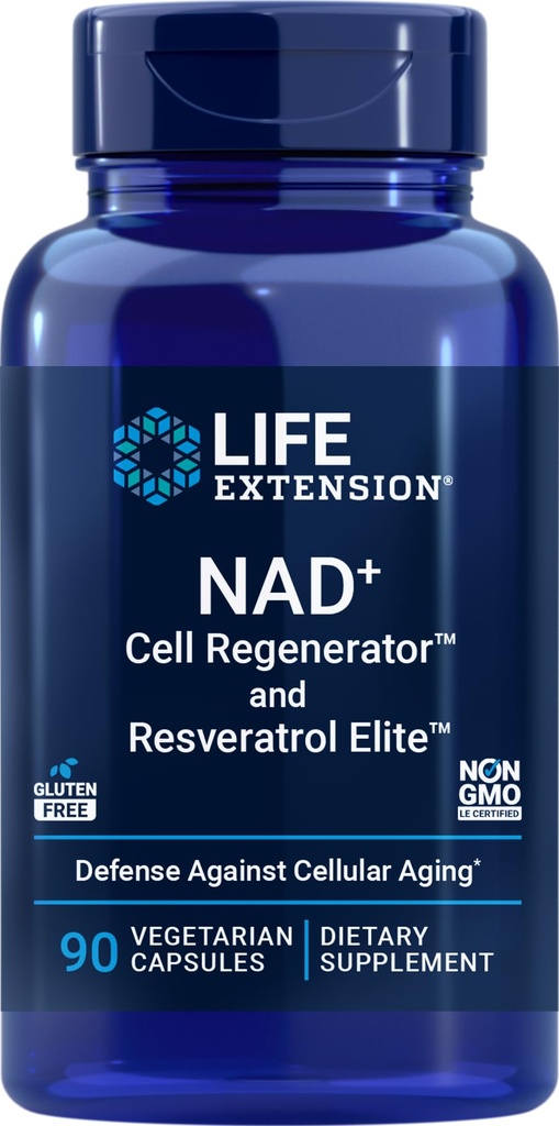 Ekstensi Hidup NAD + Sel Regenerator dan Resveratrol Elite, 90 Veg Caps