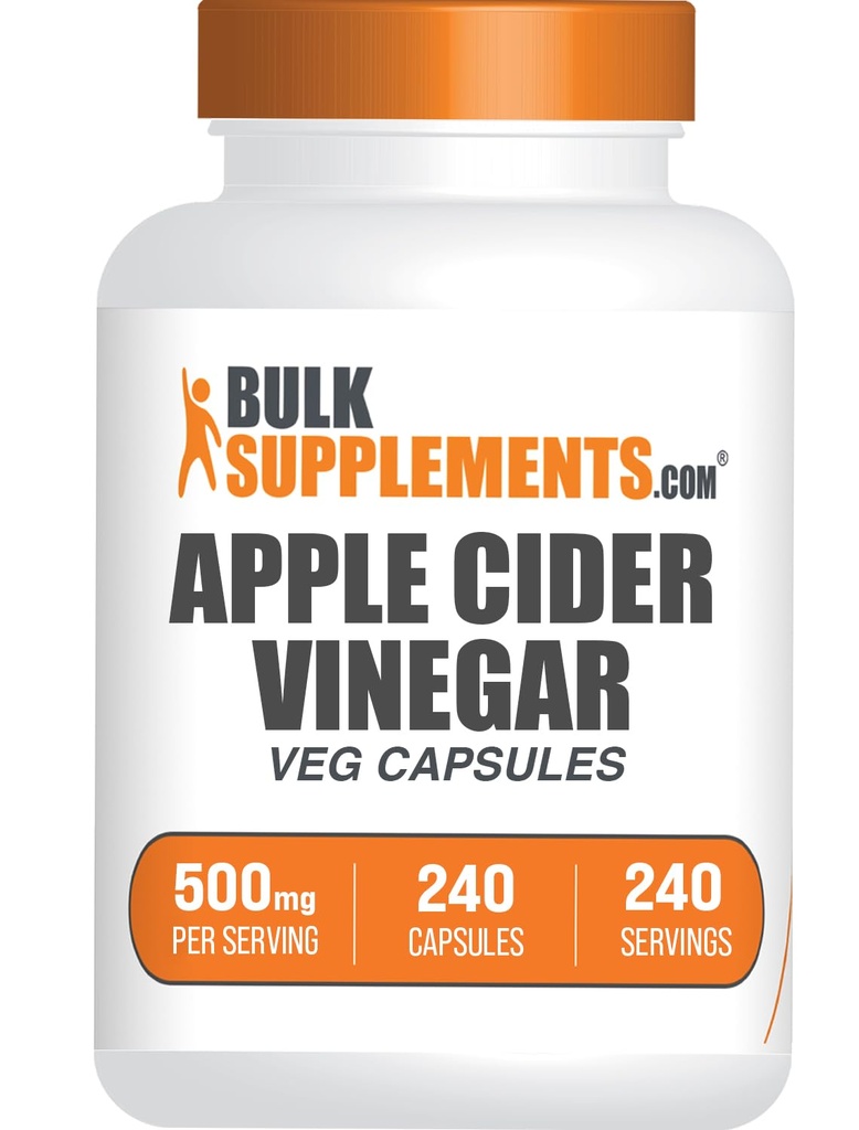 Suplemen BulkSulements.com Apple Cider Vinegar Capsules - ACV Capsules, Apple Cider Vinegar Suplemen, Apple Cider 500mg - Gluten Bebas, Capsule per Serving, 240 Capsules (Paket 1)