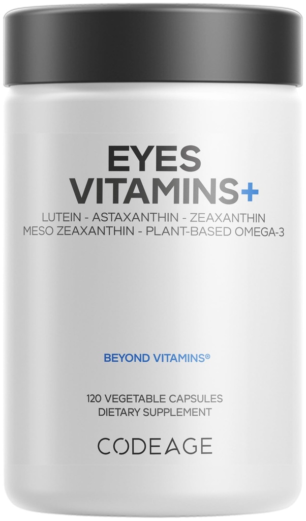 Codeage Eyes Vitamin - AREDS 2 berbasis Formula Suplemen - 2- Bulan Supply - Vitamin A, C, E, Zinc, Lutein, Astaxanthin, Mathixanthin, Marigold, Bilberry, Saffron, Omega- 3- 120 Capsules