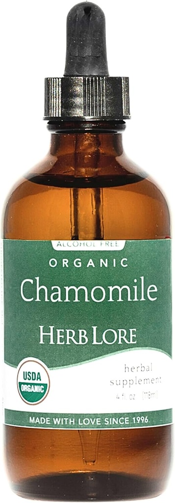 Herb Lore Organic Chamomile Tincture - Cair Chamomile Drops untuk Bayi & Dewasa - Meloparin Free Sleep Supplemen (4 fl oz)