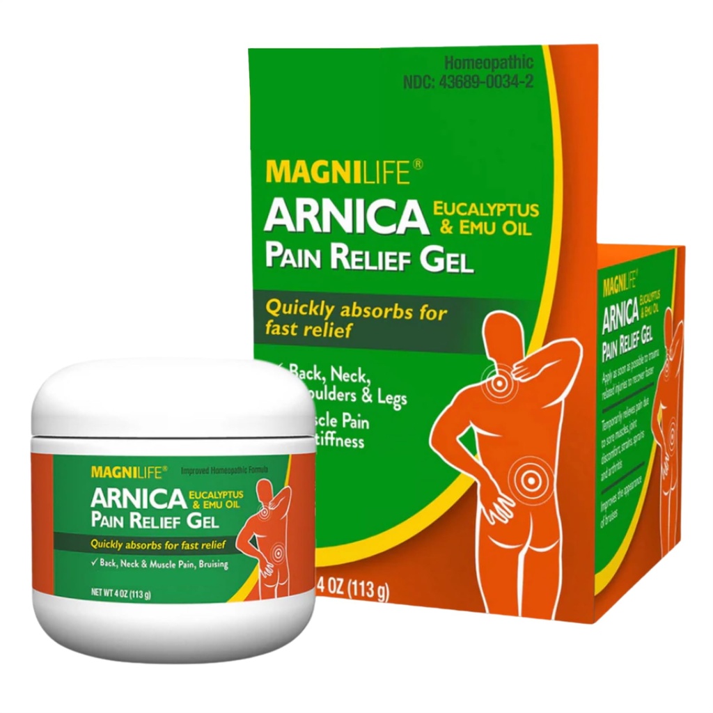 MagniLife Arnica Relief Gel, Fast Acting Neck dan Back Pain Relief, dengan Eucalyptus dan Emu Oil ke Soothe Soreness, Inflammation dan ketidaknyamanan - 4oz