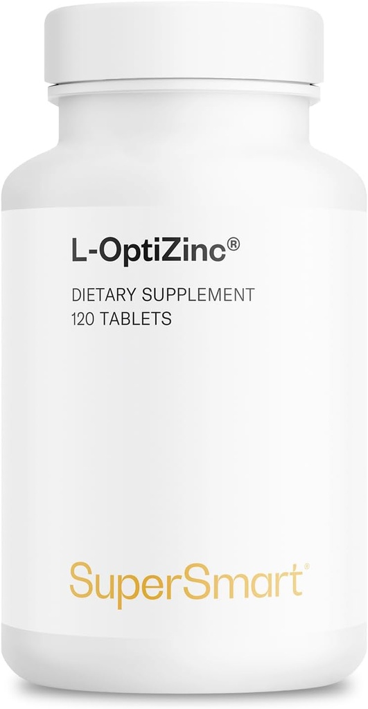 SuperSmart - L-OptiZinc 30mg per hari (Patent & Sangat Biovable) - Tambahan Methionine Zinc - Alami Sweet Taste 124; Non- GMO & Gluten Free - 120 Tablet