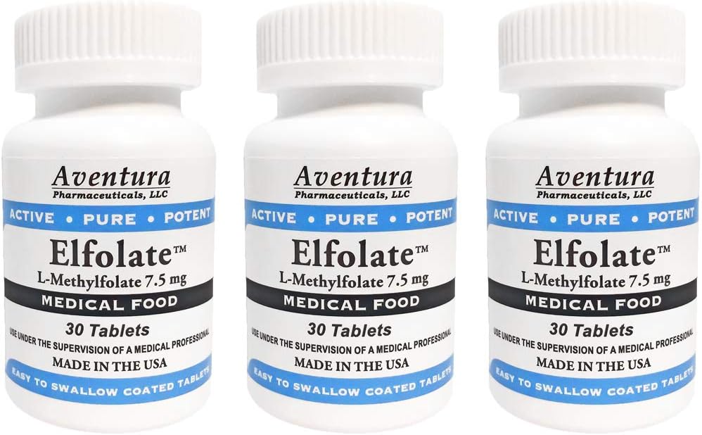 ELFOLATE ® 7.5mg 3 Pack L- Methylfolate Methyl Follate Medical Food Supplemen Profesional Professional Professional Enti30 Tablet