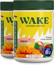 Wake Antioksidant Super Greens, Greens Powder to Reduce Bloat, Spirulina & Chlorella, Vitamin B12, Non-GMO, Healthy Diatle for Women, Enzymes, Propines, Acai Berry & Camu Camu, 2 psi dengan biaya 1