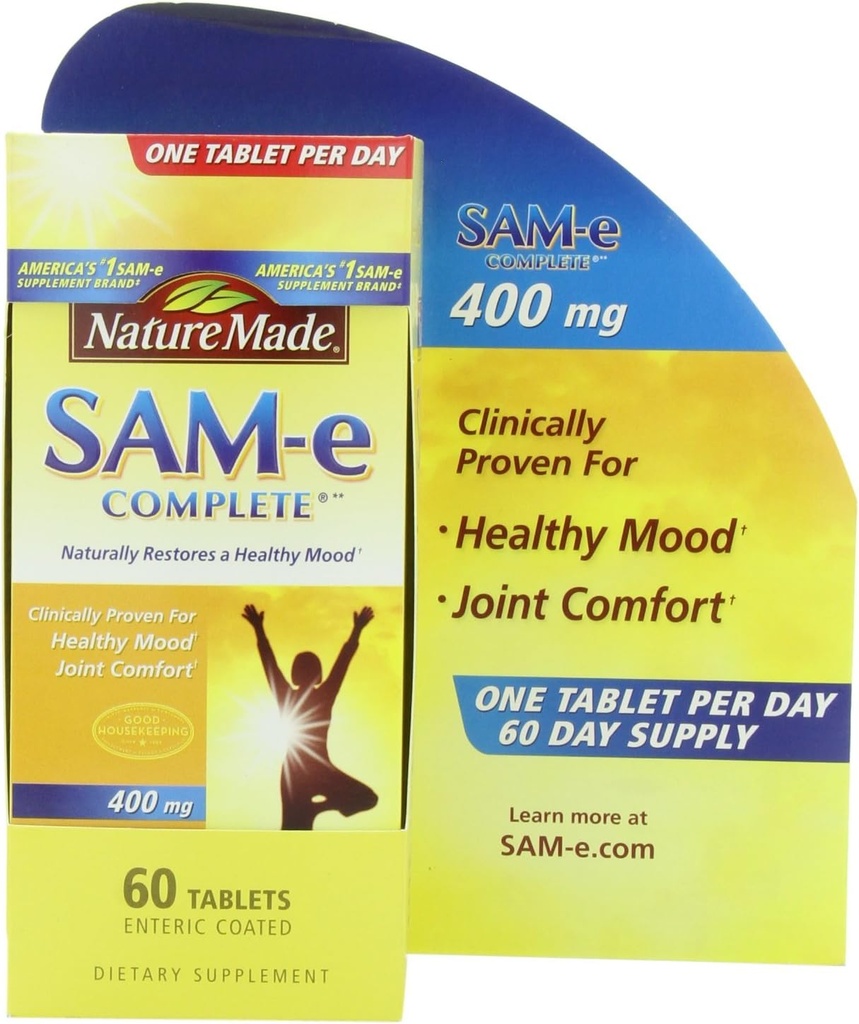 Nature Made SAM-e Lengkap 400 mg. Tablet (Membantu Dukungan Kesehatan Mood & Comfort Bersama) Nilai Ukuran 60 ct