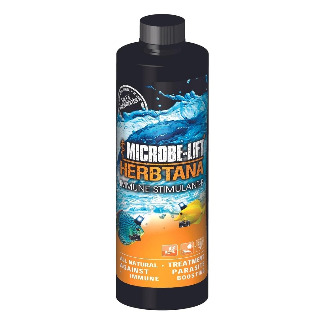 MICROBE- LEFT Herbtana Ammune Booster dan Natural Parasite Remover untuk Freshwater dan Saltwater Home Aquariums dan Tanks Ikan, 16 Ounces