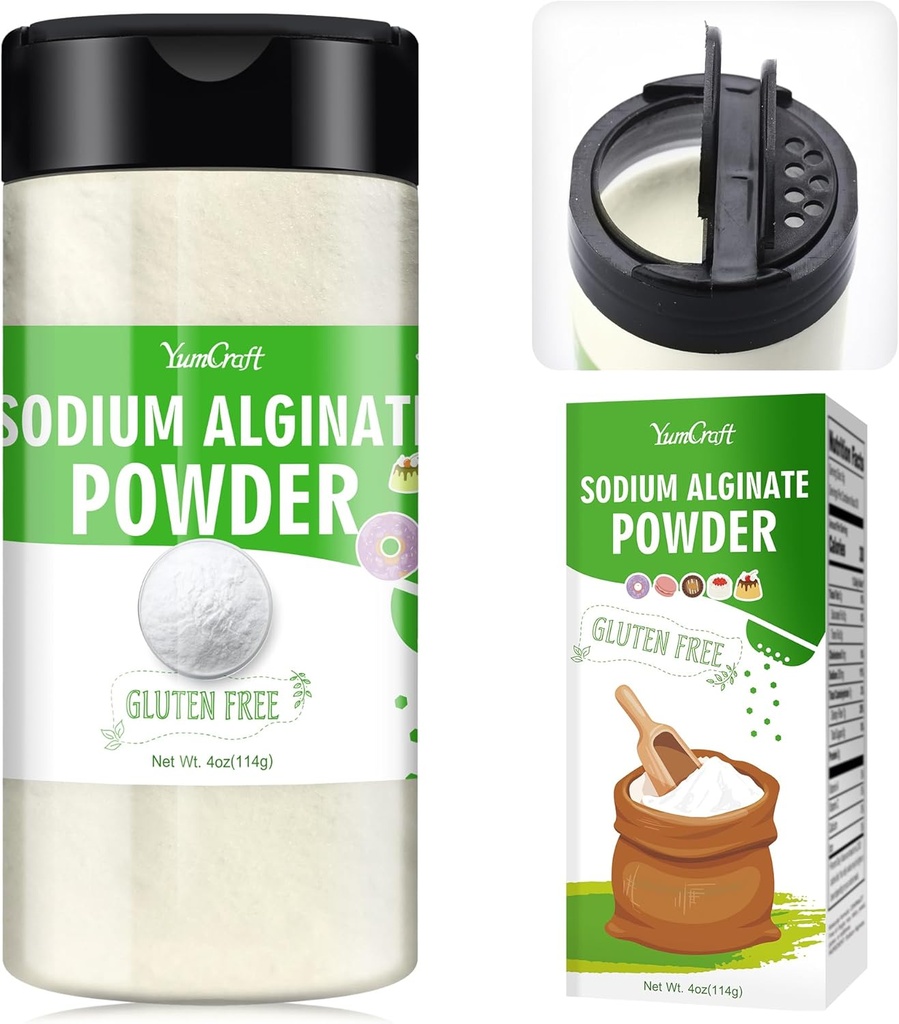 Sodium Alginate Powder - 4oz Pure Sodium Alginate Food Grade Thickener Powder, Natural Gelling Agent for Desserts, Caviar Sferes Membuat, Es Krim, Meathaves, Vegan Stabilizer untuk Baking, Tebal