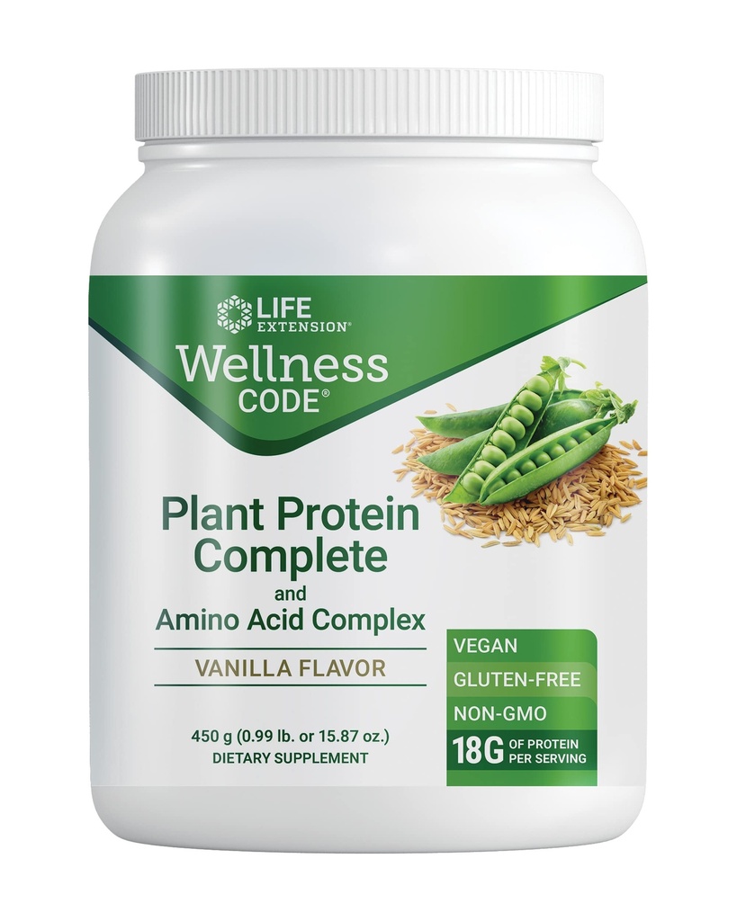 Hidup Ekstensi Wellness Kode Tanaman Protein ® Lengkap & Amino Acid Kompleks (Vanila), Pembangkit Protein Powder Berbasis Plus percabangan chain Amino asam, Gluten- Bebas, Non-GMO, Vegetarian, 450 Grams