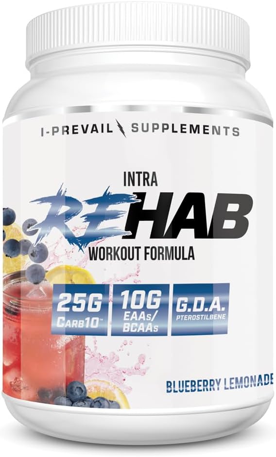 Rehab High Performance Intratratraining Formula 10g BCAA & EAA - Carb10 124; Enhance Recovery & Hidration 124; Keto Friendly 124; 25 Servings (Blueberry Lemonade, 25 Serving)