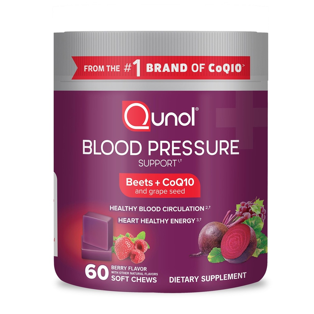 Quhol Beets Chews for Blood Pressure Dups, 3 in 1 Beets + CoQ10 + Grape Seed Extract, Mendukung Sirkulasi Darah Sehat & Heart Healthy Energy, 60 Chews