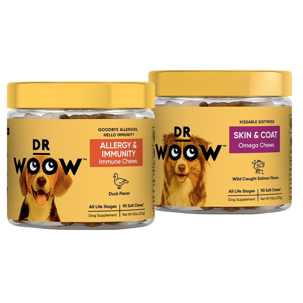 Pre, Pro, PostBiotic + Salmon SkinHealth Chow Suppplement Bundle - Dog Vitamin, Zinc, Biotin, Progories, Omega 3 Fish Oil, dan Wild Alaska Salmon Oil, Cure Itchy Skin