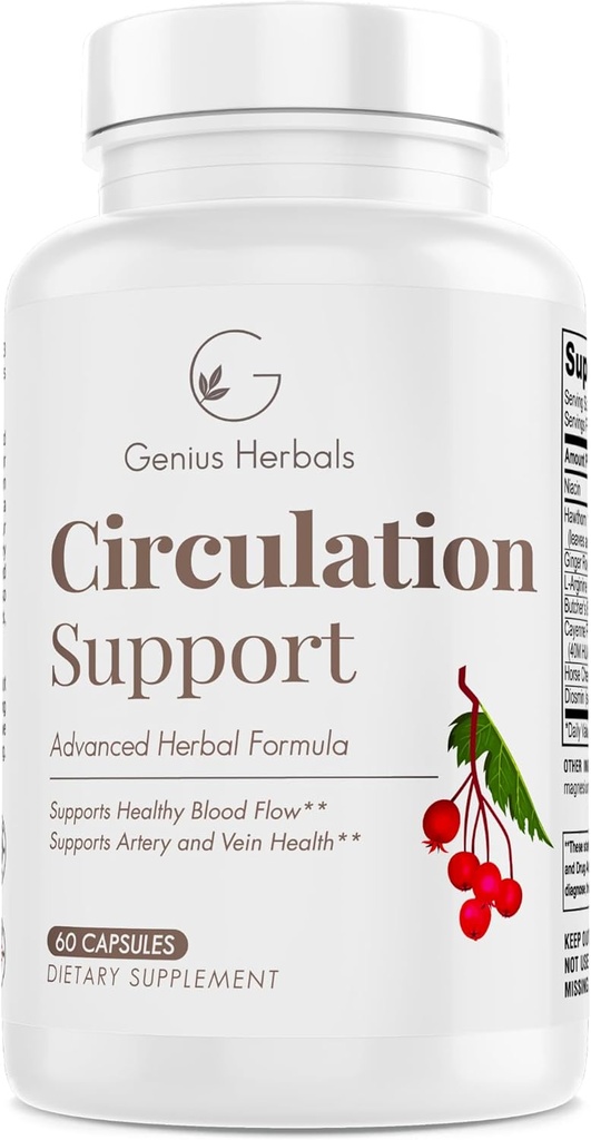Sirkulasi Dukungan - dengan Hawthorn, Butchers Broom, L- Arginine, Varicose Veins Dukung - 60 Kapsul