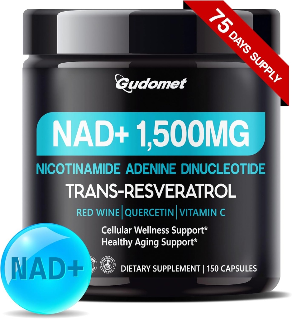 NAD + dengan Trans- Resveratrol, Red Wine, Quercetin & Vitamin C - Pendukung Wellness & Healthy - 150 Capsules - Dibuat di Amerika Serikat