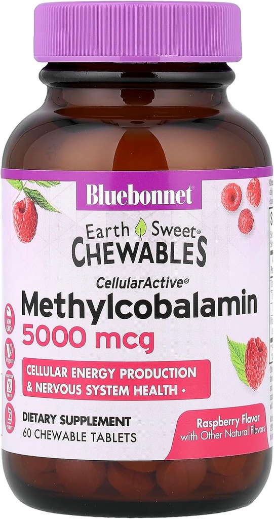 Nutrition BlueBonnet Earth Sweet ® Chewables, CellularActive Methylcobalamin, Raspberry, 5.000 mcg, 60 Chewable Tablets