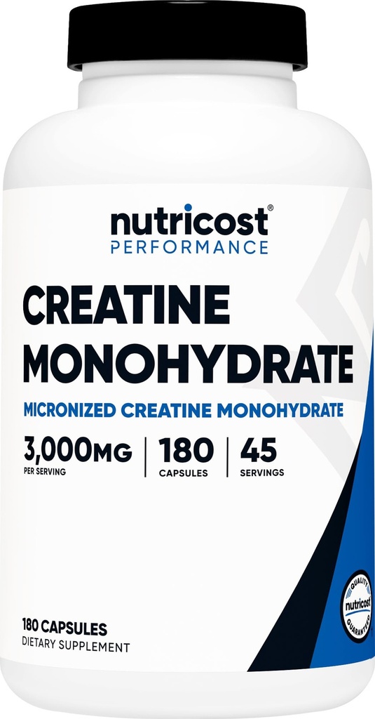 Nutricost Creatine Monohydrate 3.000mg, 180 Capsules (750mg Per Capsule) - Gluten Bebas, Non- GMO