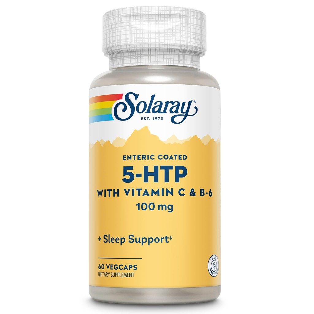 Tambahan SOLARAY 5 HTP dengan Vitamin C & B-6 - Sleep Supplement dan Serotonin Synthesis - Lab Verified, 60- Day Money-Back Jaminan - 60 Servaps, 60 Ensic Coated Vevaps