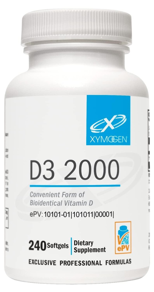 XYMOGEN D3 2000 - Biovailable Vitamin D3 2000 IU (50 mcg) - Potency Vitamin D Suplemen Tinggi untuk mendukung Kesehatan Ammune, Tulang + Heart Health (240 Softgels)