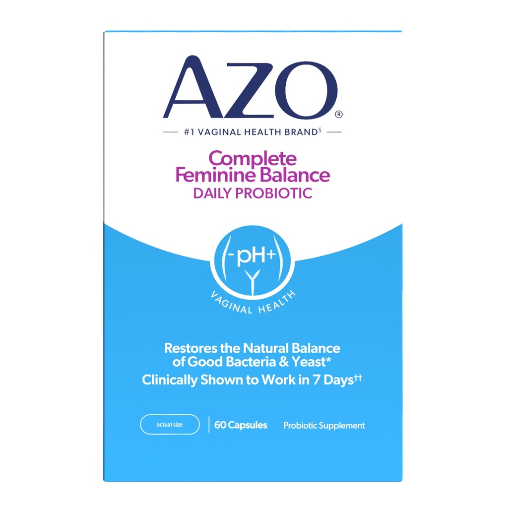 AZO Complete Feminine Balance Programtes Harian, Clinically Proven to Help Protect Vaginal Health, Helling balanpH and yast, Non-GMO, 60 Count