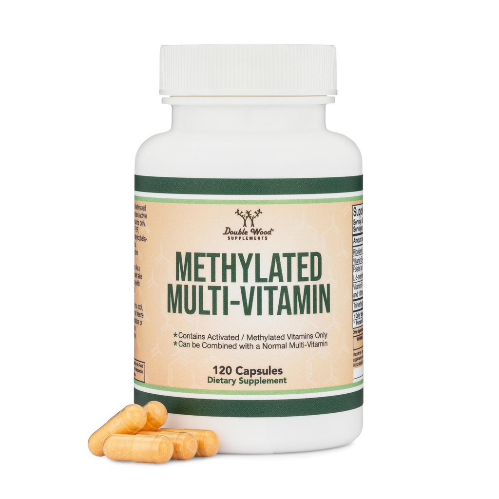 Metode Multivitamin (Methylated and Activated Vitamin Only - Methylated B Complex dengan Trimethylglycine (TMG) dan Methylfolat) (Non-GMO, Gluten Free MTHFR Supplemen) 120 Capsules by Double Wood