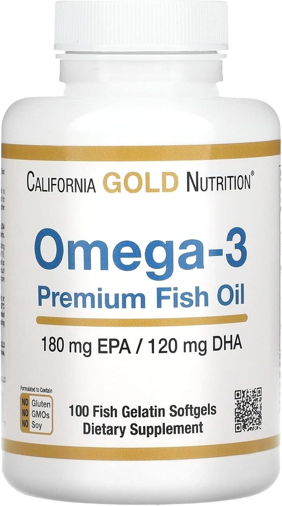 California Gold Nemega- 3 Premium Fish Oil, terkonsentrasi Formula dengan EPA & DHA, Dukungan untuk Optimal Lipid Profile & Imune System, Gluten Free, Non-GMO, 100 Fish Gelatin Softgelels
