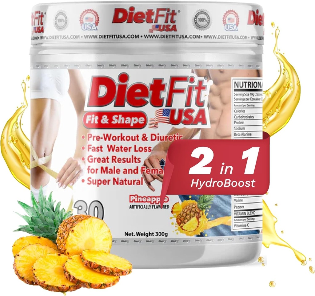 DiETFIT 124; Pre- Workout dan Diuretic 300 Grams 12.4; Hydroboost 2 - in- 1 14; Pre-Workout & Diuretic Energy 124; Pineapple Flavor 124;