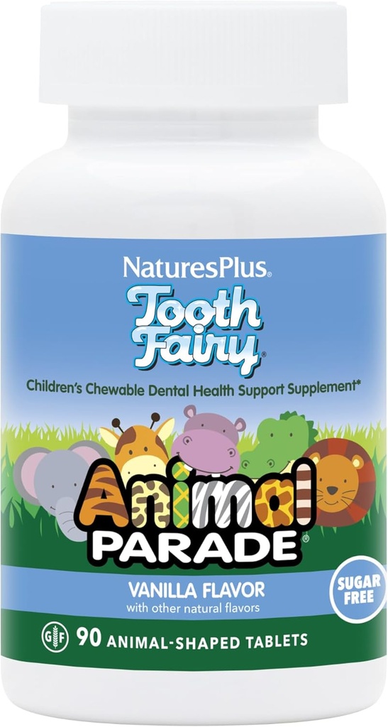NaturresPlus Animal Parade Tooth Fairy Chewables - Natural Vanilla Flavor - 90 Animall-Shaped Tablet, Paket 2 - Dental Health Supplemen - Vegetarian, Gluten Free - 90 Total Servings