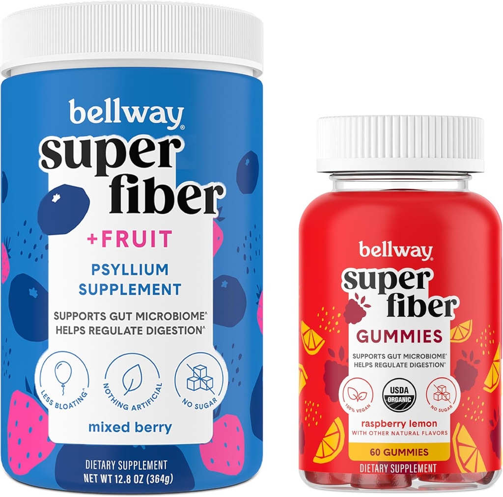 Bellway Super Fiber Powder + Buah, Campuran Berry Super Fiber Gummies