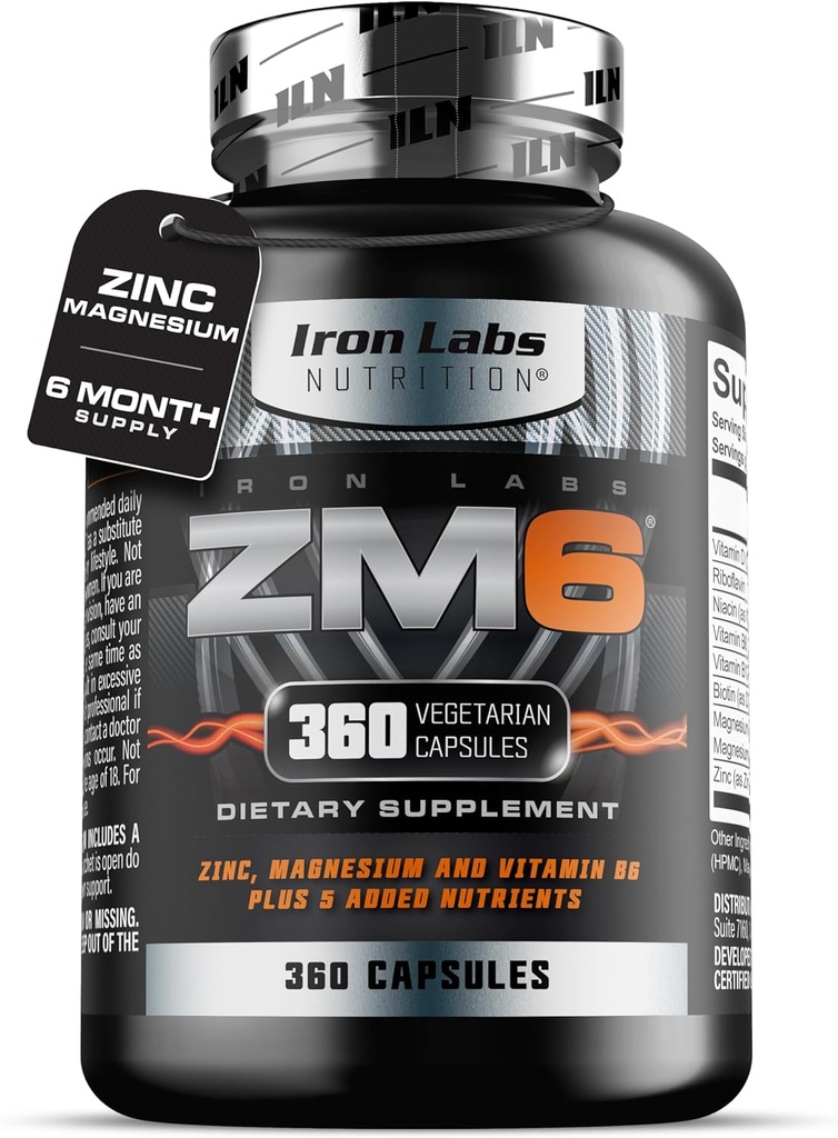 Iron Labs ZM6 - 6 Bulan Suplai - Zinc Magnesium Aspartate Suplemen - 360 Vegetarian Capsules - Magnesium dan Zinc Suplemen untuk Pria & Perempuan