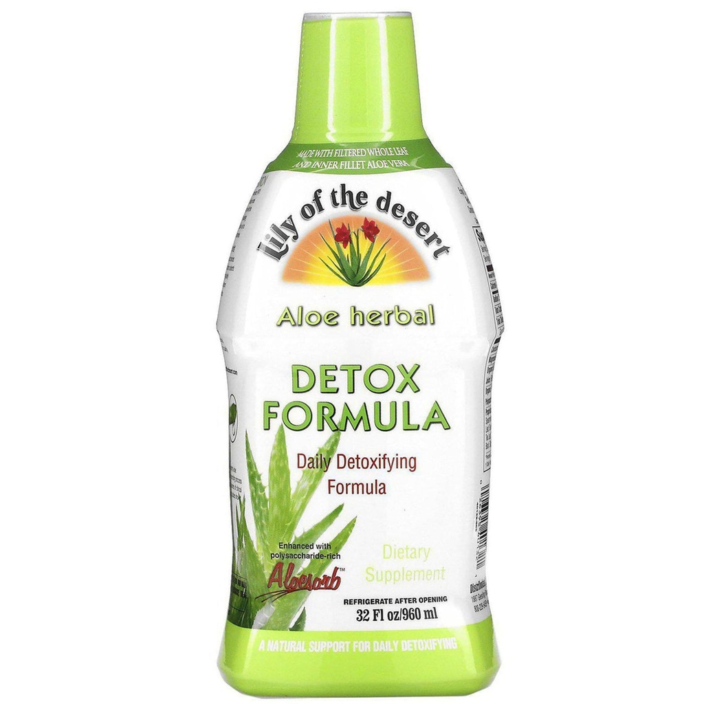 Lily of The Desert Aloe Vera Herbal Detox Formula la - Aloe Vera Juice with Milk Thistle, Slippery Elm, Burdock Root, Dandelion Root, dan Echinacea for Gut Health, Liver Dukungan, dan Wellness, 32 Oz