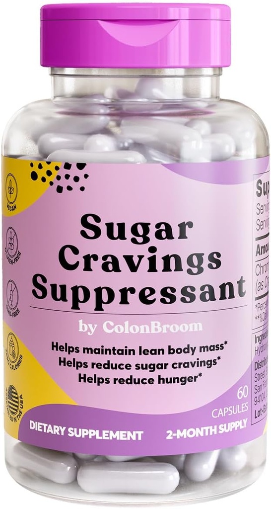 ColonBroom Chromium Picolinate 200mcg - Colon Broom Anti Sugar Craving Supresan - 60 Capsules, Vegan, Gluten Free, Non- GMO