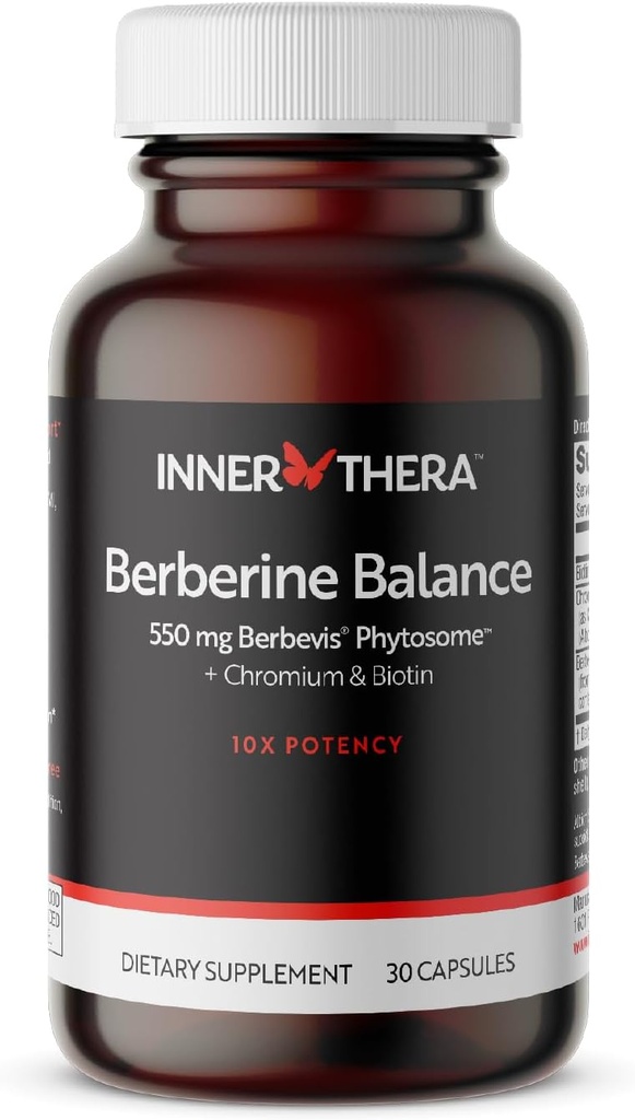 Berberine, 550 mg Patented Berbervis Phytosome Plus Biotin dan Chromium, Enhanced Absorpsi, Gluten- Free, Vegan, 30 Veggie Caps