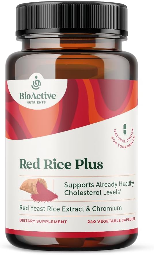 BIOACTIVE NUTRIENTS Red Rice Plus Supplimen- 240 Vegetable Capsules - Proprietary Black of Turmeric, Black Pepper, Cayenne Pepper, Ginger Root, dan Rosemary - Kolesterol Dukungan