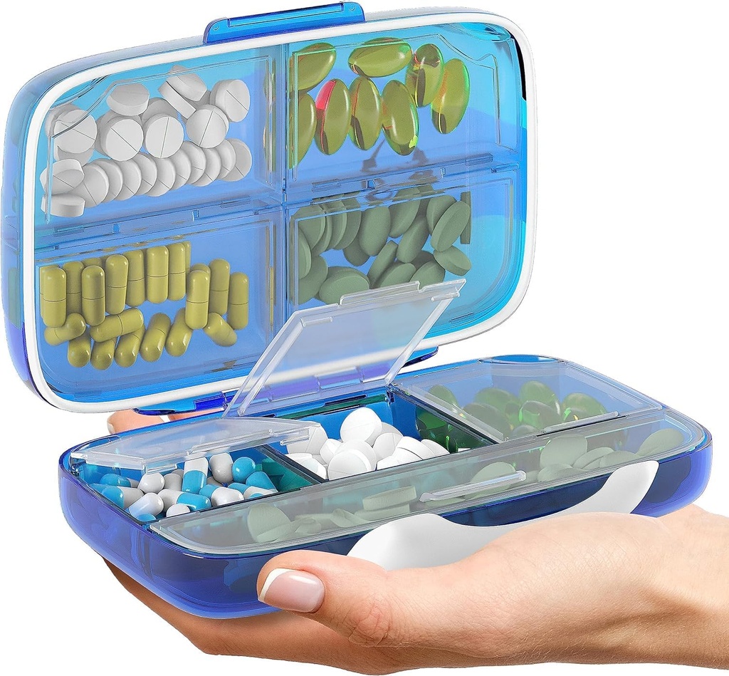 Pill Organizer Airtight Pill Box Large Pill Dispenser Home Travel Supplement Holder Portable Vitamin Sorter Jumbo Ukuran 8 Kompt Vitamin Container Data Medicine Esenals