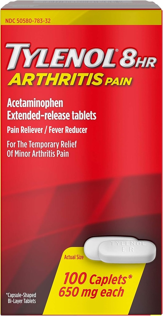 Tylenol 8 HR Arthritis Pain Caplets, 650mg - 100 ct, Paket 4