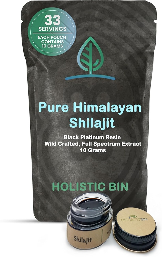 Holistik Bin Shilajit Resin - Himalaya Fulvic & Trace - Black Platinum Resin - Shilajit Extract - Mix Into Liquids - Serving Spoon disertakan - 10g
