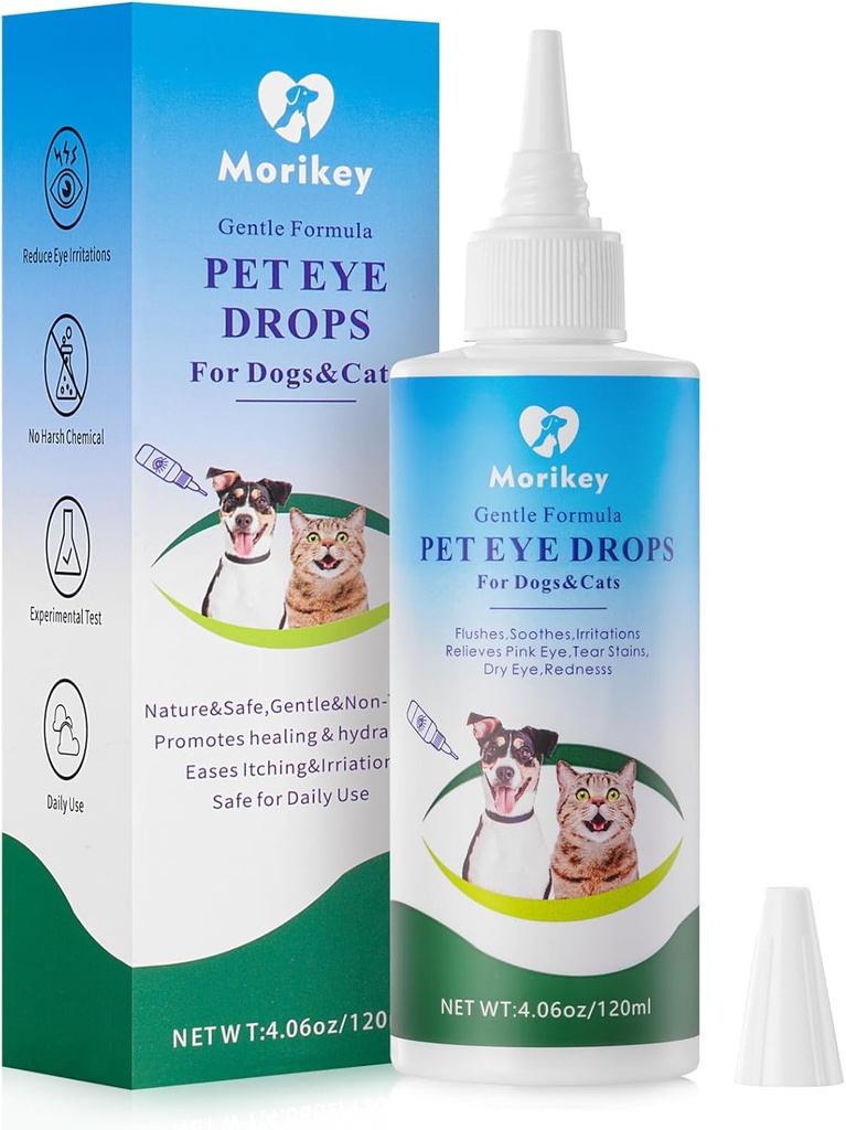 Pet Eye Drops, Gentle & Safe Dog Eye Drop for Infeksi, Relieve Eyes Itching & Irritation, Hapus Stains Tear, Aman untuk All Animals, 4.06oz, 120ml