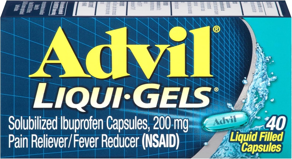 Advil Liqui- Gels Pain Reducer And Fever Reducer, Pain Medicine For Adults With Ibuprofen 200mg For Headache, Bacache, Menstrual Pain And Joint Pain Relief - 40 Liquid Filed Capsules