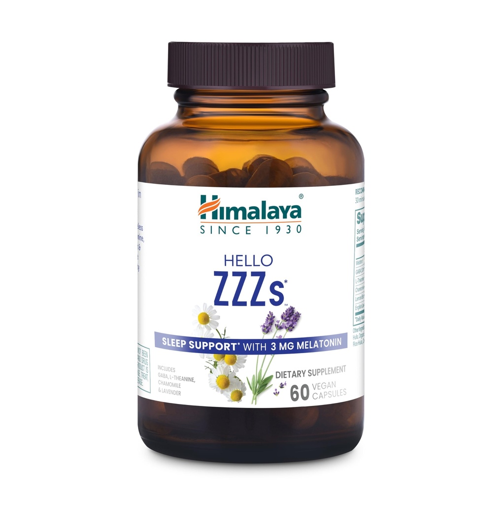 Himalaya Hello ZZZs, 60 Day Supply - Herbal Sleep Suplemen dengan Melantin, GABA, L-Theanine, Lavender, Chamomile dan Lemon Balm - Vegan, Non-GMO, Gluten Free, 60 Capsules