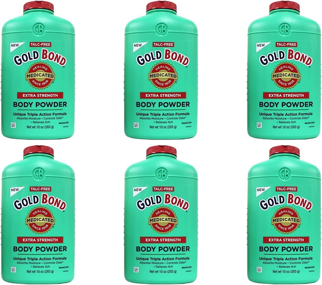 Gold Bond Body Powder Obat Ekstra Kekuatan - 10 oz, Paket 6, Talc- Bebas