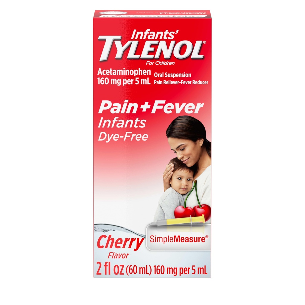 Obat Penderita dan Demam Liquid Liquid Bayi-nya, Oral Suspension, Dye- Free Acetaminophen untuk Sore Throat, Sakit Kepala & Teething, Pengungsi Demam untuk Anak; Cherry Flavor, 2 kali oz.; Paket 1