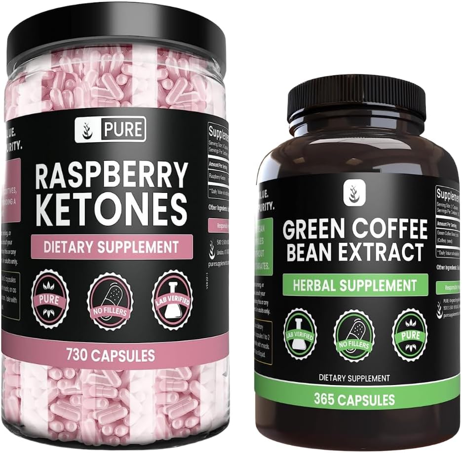 PURE ORIGINAL INGREDIENTS Raspberry Ketone dan Green Coffee Bean Extract Bundle, Bermacam-macam Sizes, Tidak ada Pembakar, Lab Verified