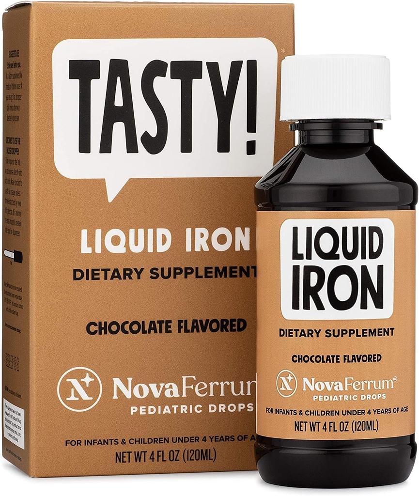 NovaFerrum Tasty 124; Pediatric Drops Liquid Implement for Infants, Toddlers & Kids 14; 15mg dari Iron Per 1mL Dose 124; Ages 4 & Under 124; Gluten Free Ace4; Sugar Free 124; Chocolate Flavored 124; 120 Servings