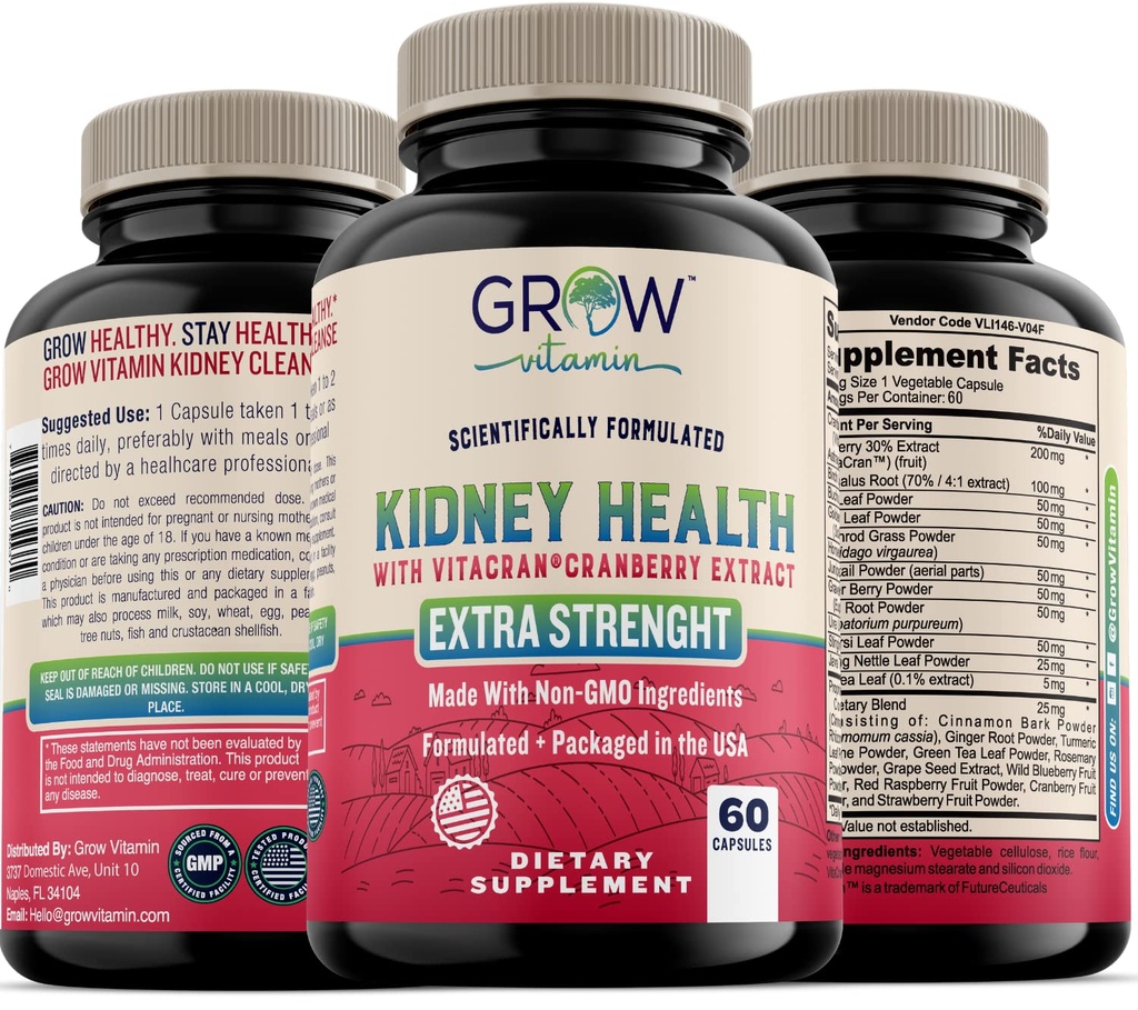tumbuhkan vitamin Premium Kidney Cleanse Suplemen - Kuat Kidney Dukungan Formula dengan Ekstrak Cranberry Membantu Mendukung Healthy Ginneys & Urinary Tract Support - 60 Vegetarian Capsules