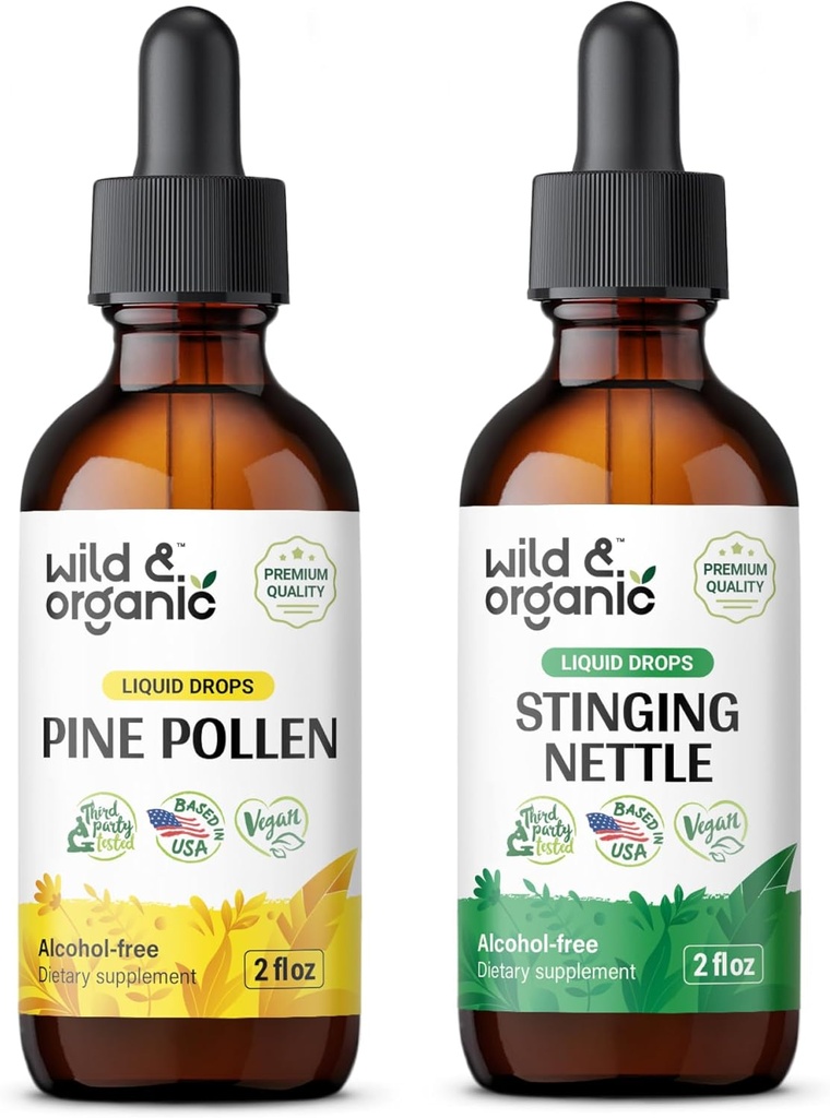 Wild & Organic Pine Pollen Tacrture 2 fl oz & Stinging Nettle Root Tincture 2 fl oz