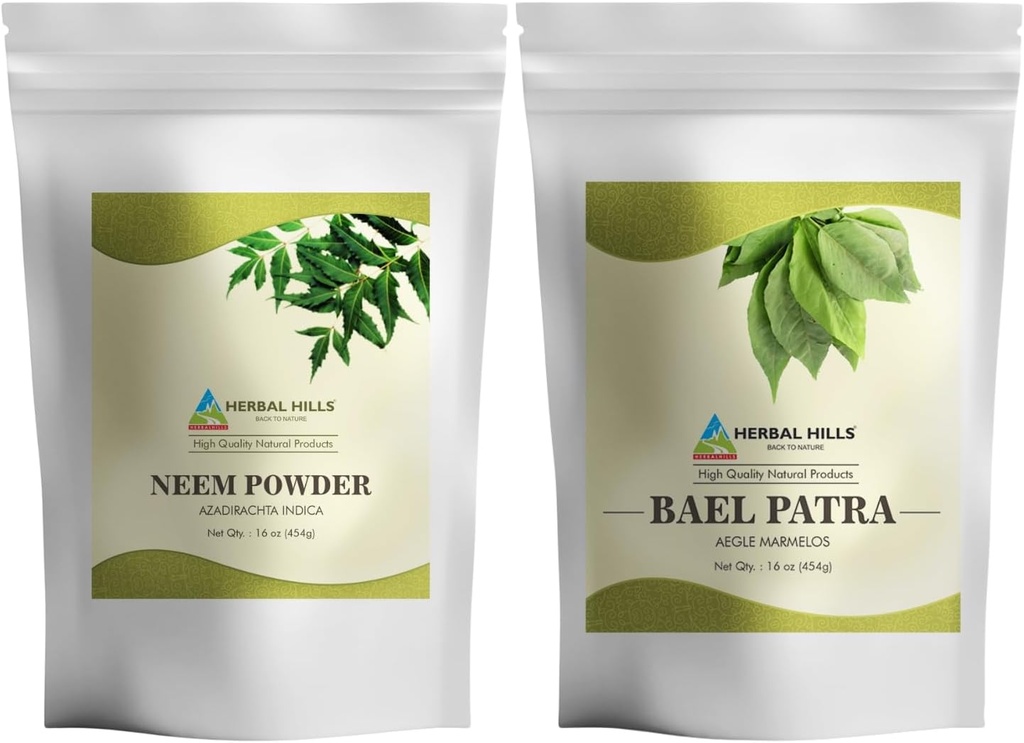 HERBAL HILLS Neem Leaf Powder dan Bilva Bael Powder Pack dari 2 Combo