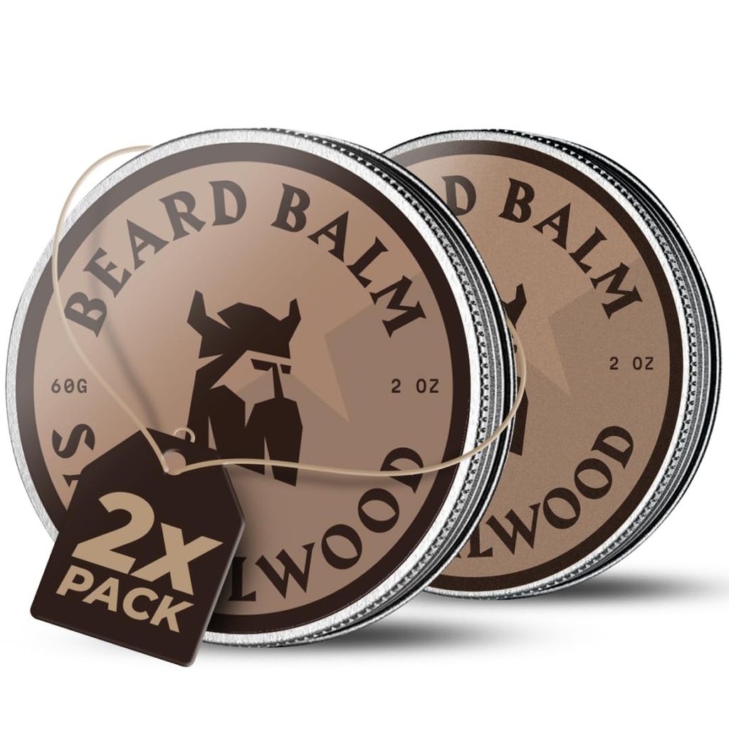 Pemogokan Viking Balm untuk Pria - Tinggalkan di Kondisioner Jenggot - Styling Balm Dibuat dengan Beard Butter Alamiah, Argan & Joba Minyak (4 Ounce (Paket 2), Sandalwood)