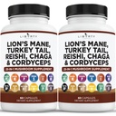 Lions Mane Mushroom Suplemen dengan Turkey Tail Reishi Cordyceps Chaga dengan Marshmallow Root - 2 - Pack
