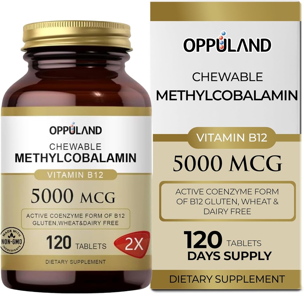 Methyl B-12 5000mcg Dapat dimakan oleh Flolate - Vitamin B12 Methylcobalamin Tablegaal Sublinual - Mendukung Fungsi Energi & Otak - Suplemen Vegan - Orange Flavor - 120 Count
