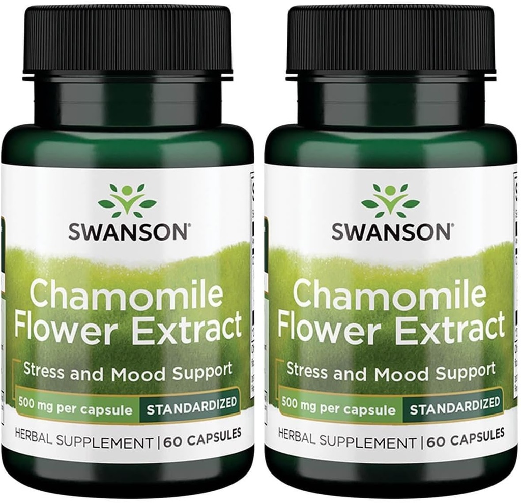 Swanson Chamomile Flower Extract 500 Miligram Standardied menjadi 1,2% Apigenin 6 mg per Capsule 60 Capsules (2 Pack)