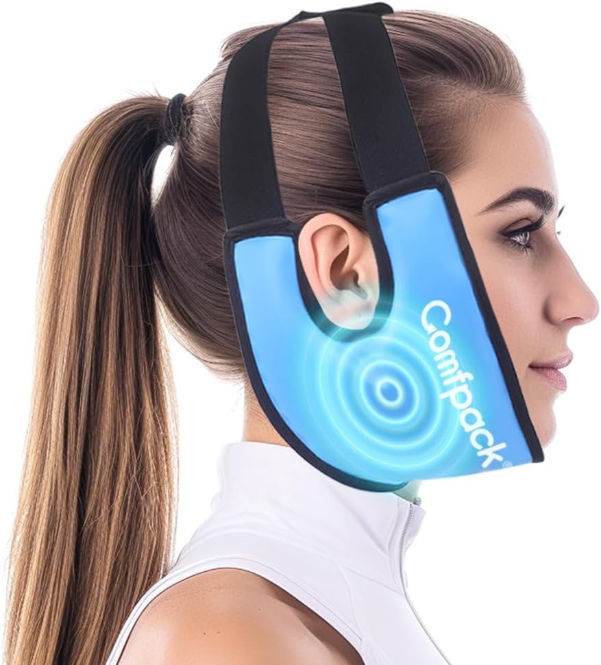 Wisdom Teeth Ice Pack Head Wrap with Ear Hole Design, FSA Eligly, Soft Face Ice Pack Recable Gel Hot Cold Therapy for TMJ Pain Relief, Oral Explosion, Face Swelling, Tonsilectomy Recovery